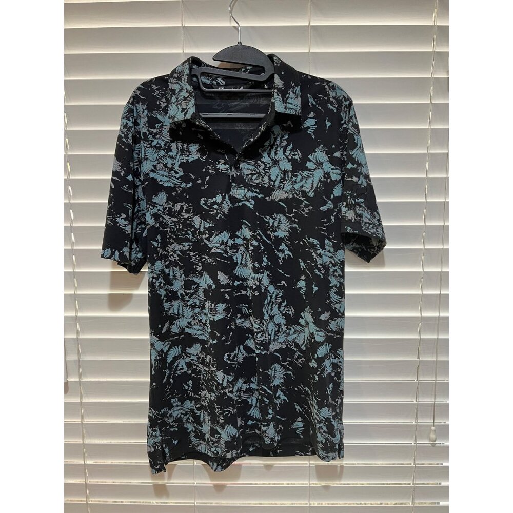 TravisMathew Mens Interlocken Golf Club Polo Shirt Black‎ Teal Floral Large